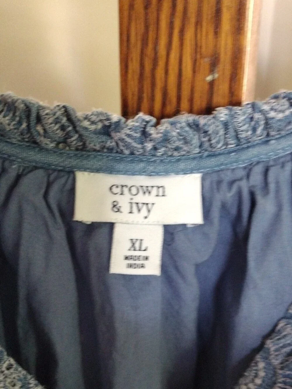 crown & ivy Denim Blue Eyelet Tunic Top